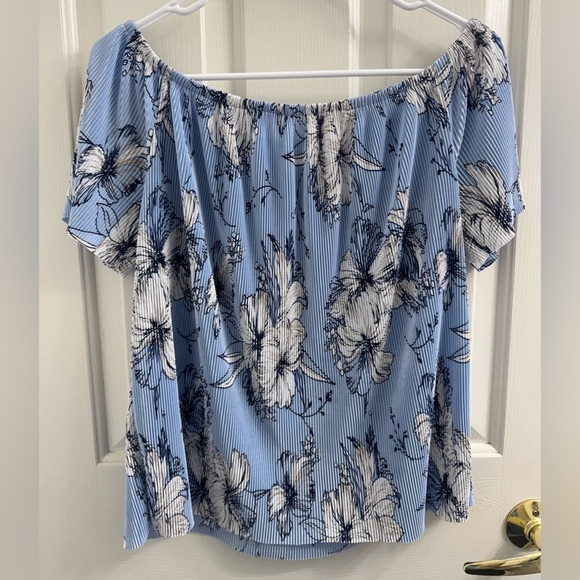 Floral Blue Off-Shoulder Top - Picture 1 of 5